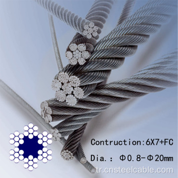 6x7+FC DIA.1.0mm ila 10mm galvanizli çelik kablo